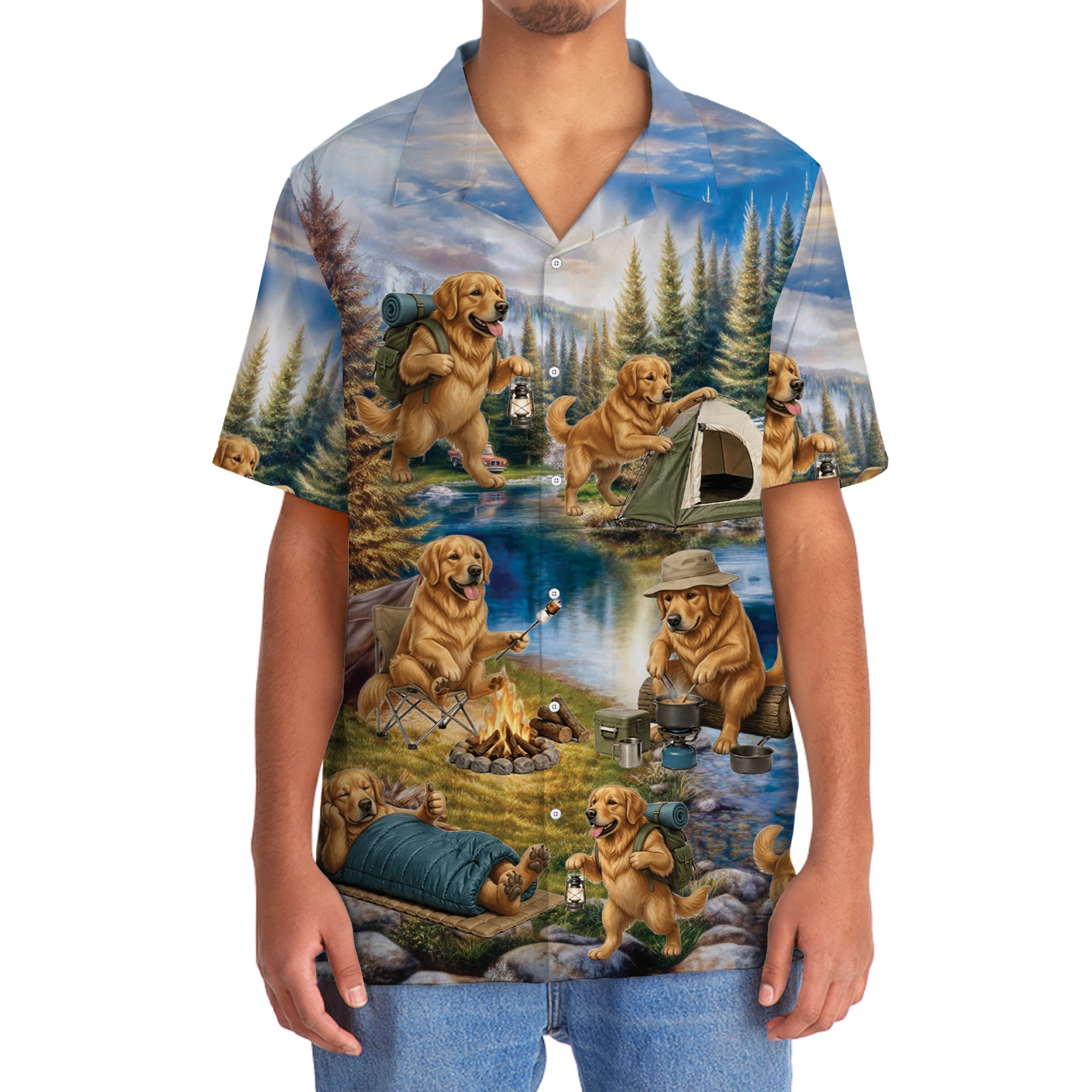 Golden Retriever Dog Funny Camping Hawaiian Shirt