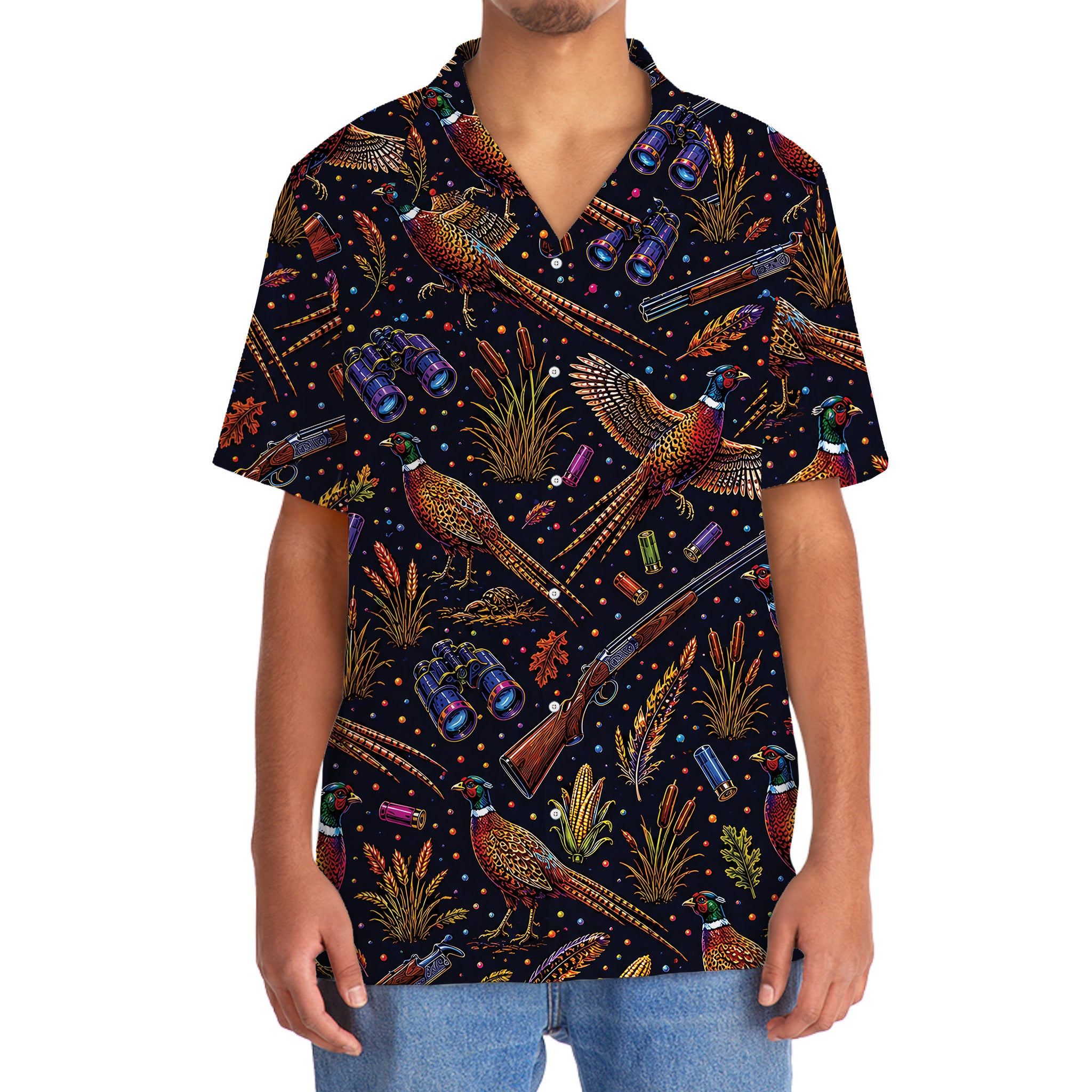 Pheasant Hunting Graphic Pattern Hawaiian Shirt
