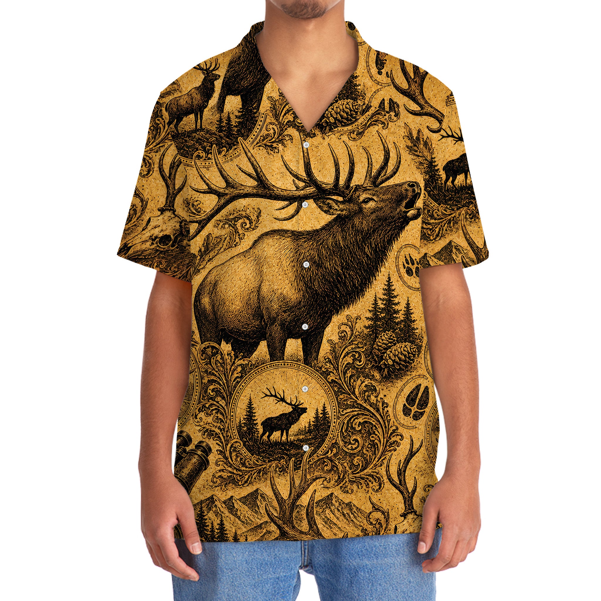 Elk Hunting Legend Vintage Art Hawaiian Shirt