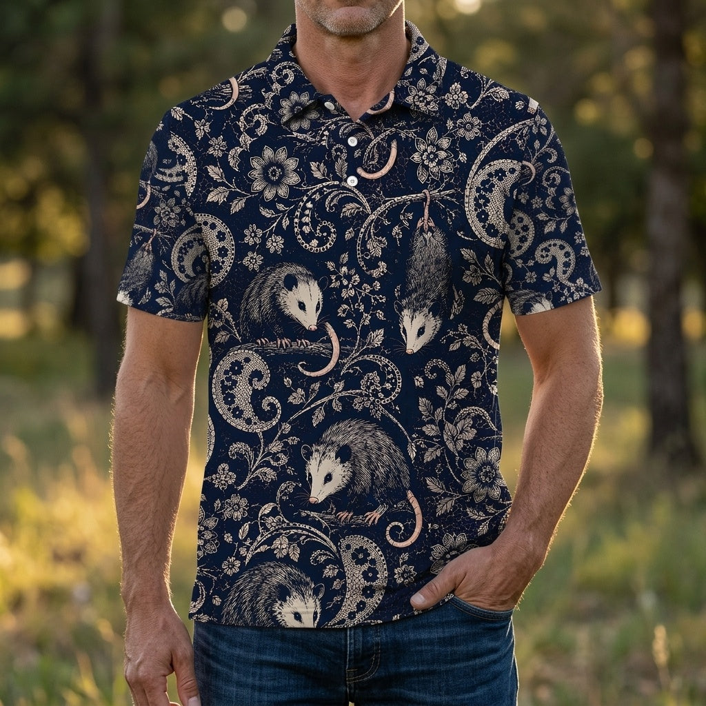 Midnight Opossum Paisley Men Polo Shirt
