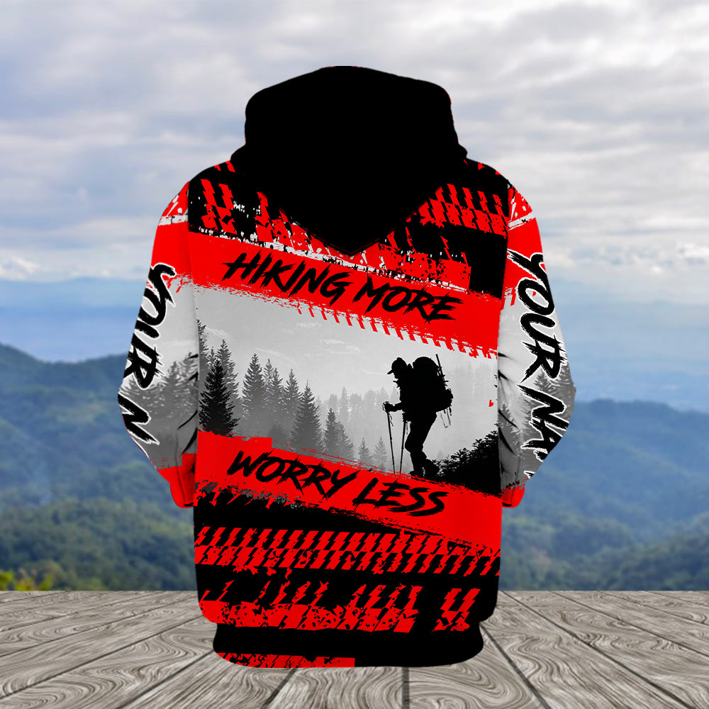 Custom Name Hiking More Worry Less Black Red All Over Print Shirt