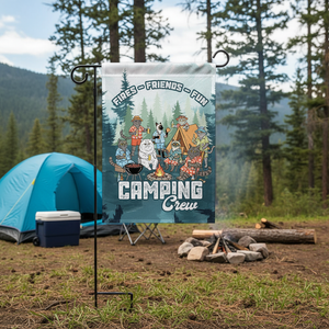 Friends, Fires, Fun Camping Crew Cats Flag Decor