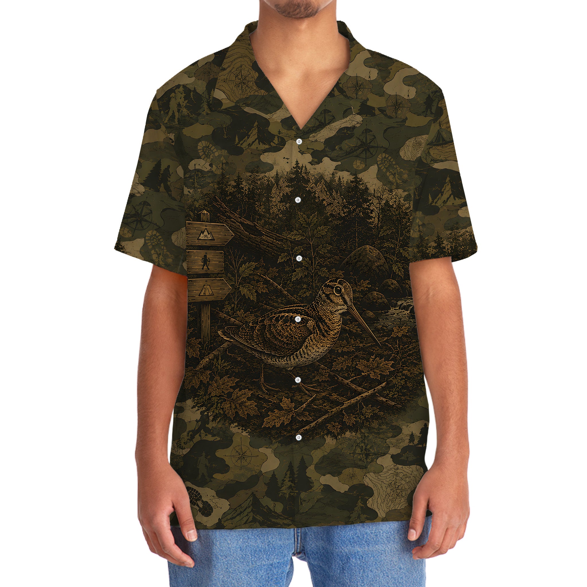 Woodcock Camouflage Dark Hawaiian Shirt