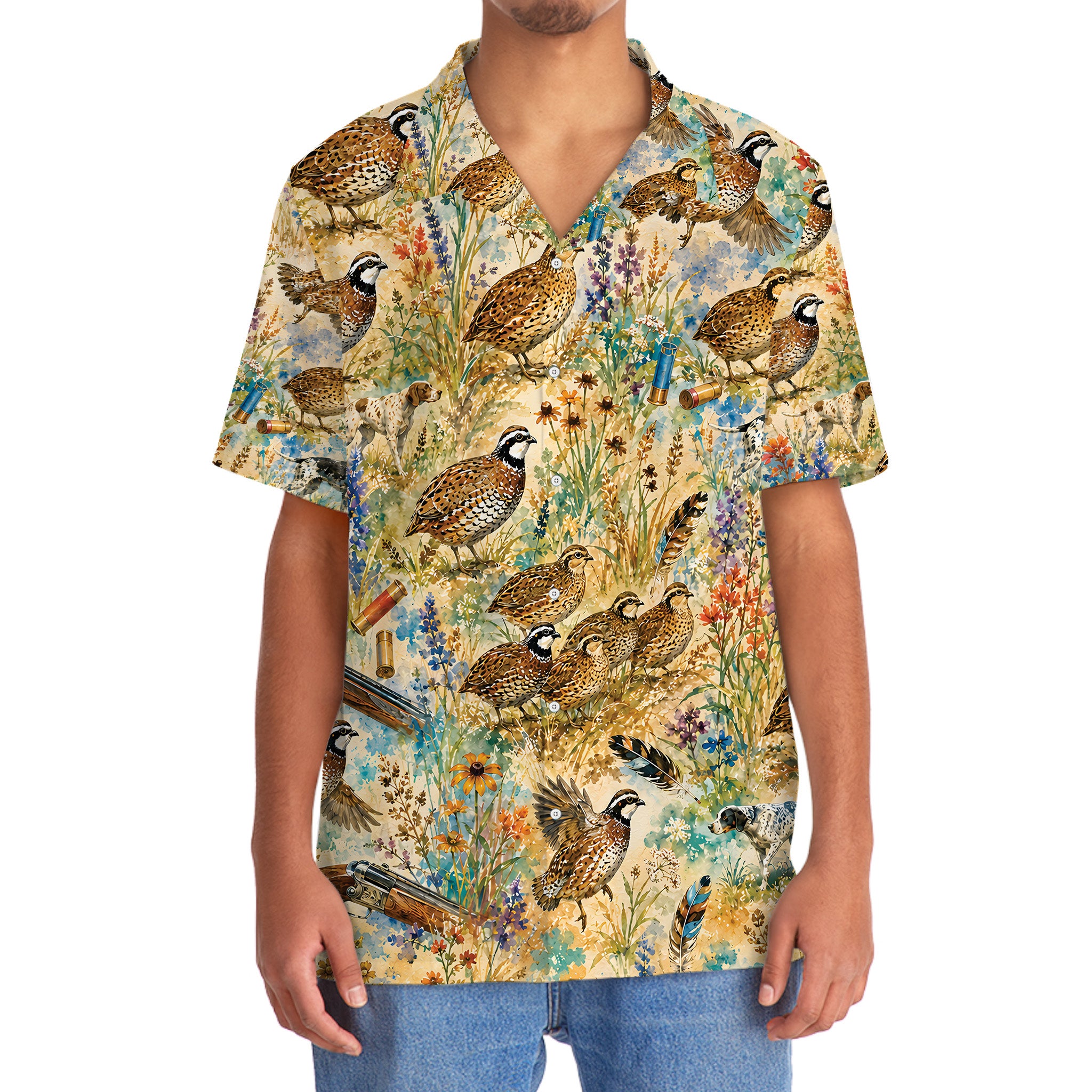Quail Hunting Watercolor Hawaiian Shirt