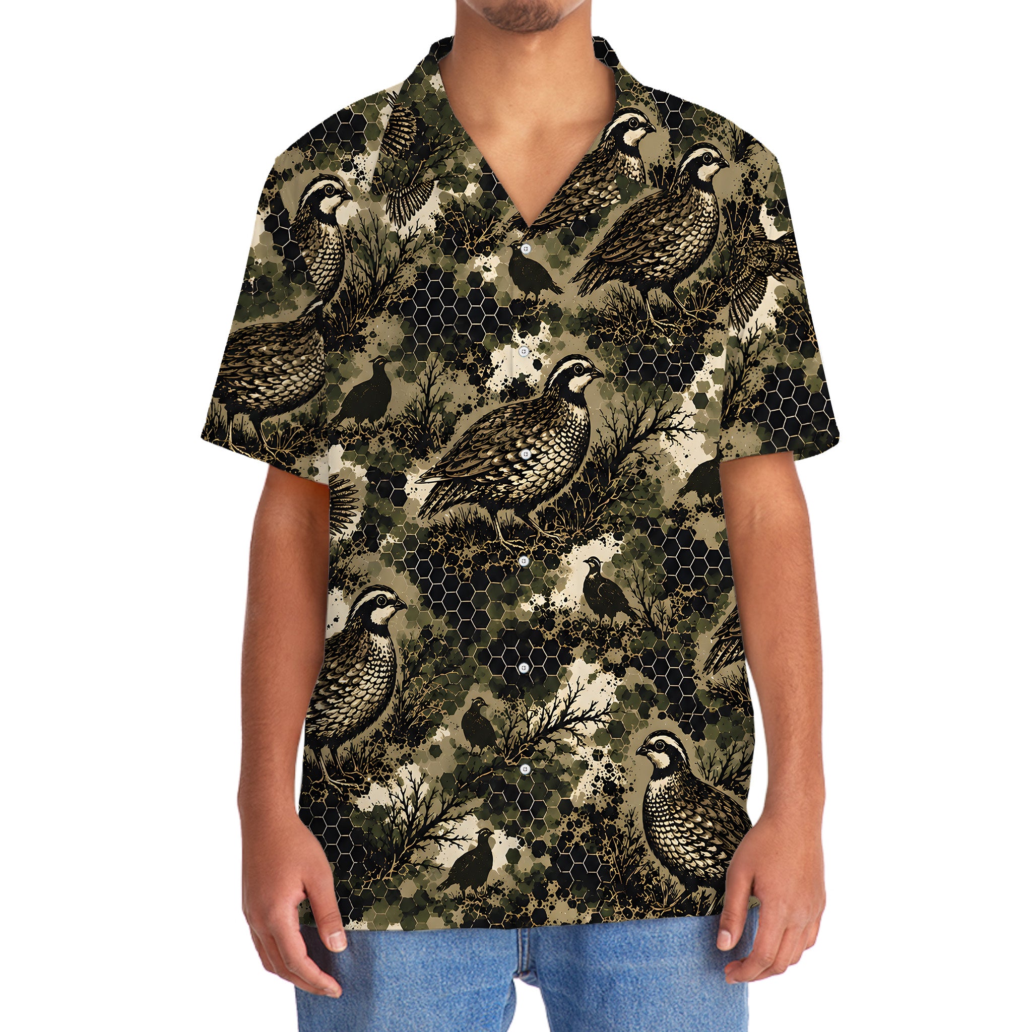 Tactical Hexagonal Quail Hunting Camo Hawaiian Shirt