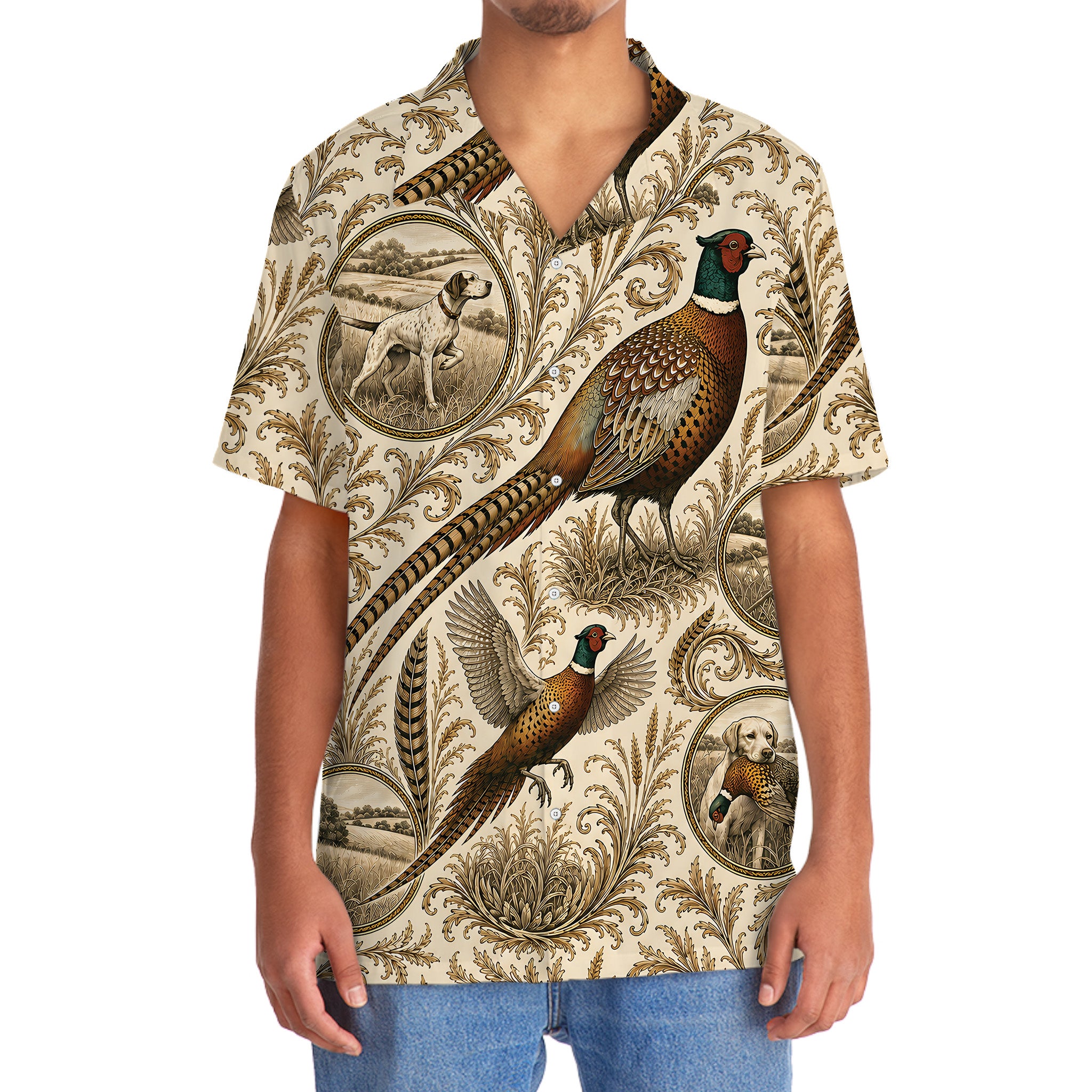 Vintage Pheasant Hunting Toile Hawaiian Shirt