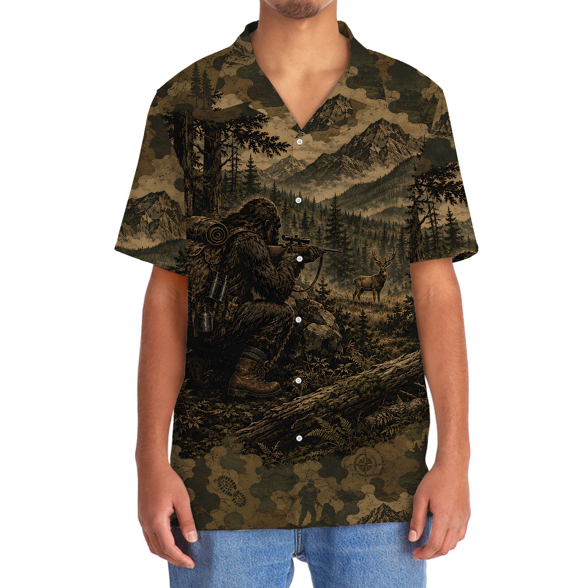 Bigfoot Deer Hunting Camouflage Funny Hawaiian Shirt