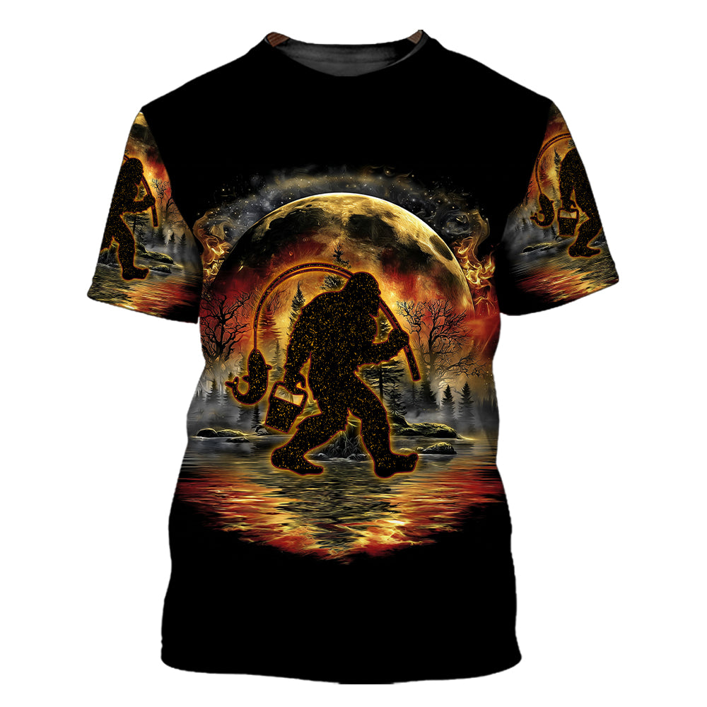 Fiery Bigfoot Fishing All Over Print Shirt