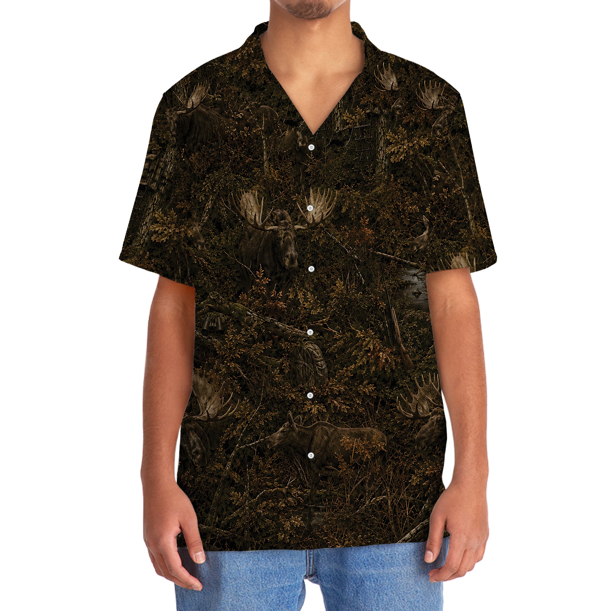 Moose Hunting Forest Camouflage Hawaiian Shirt