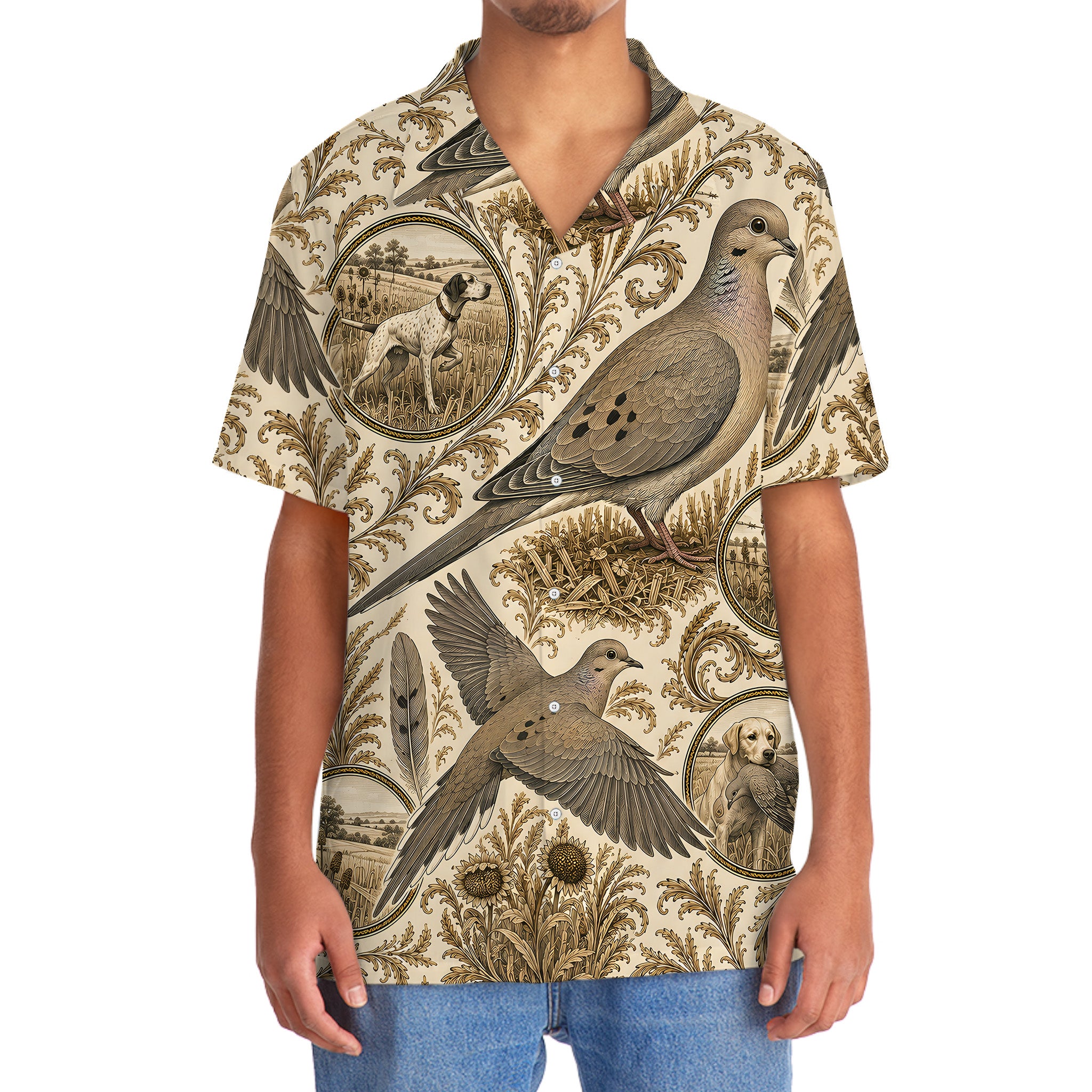Vintage Dove Hunting Toile Hawaiian Shirt