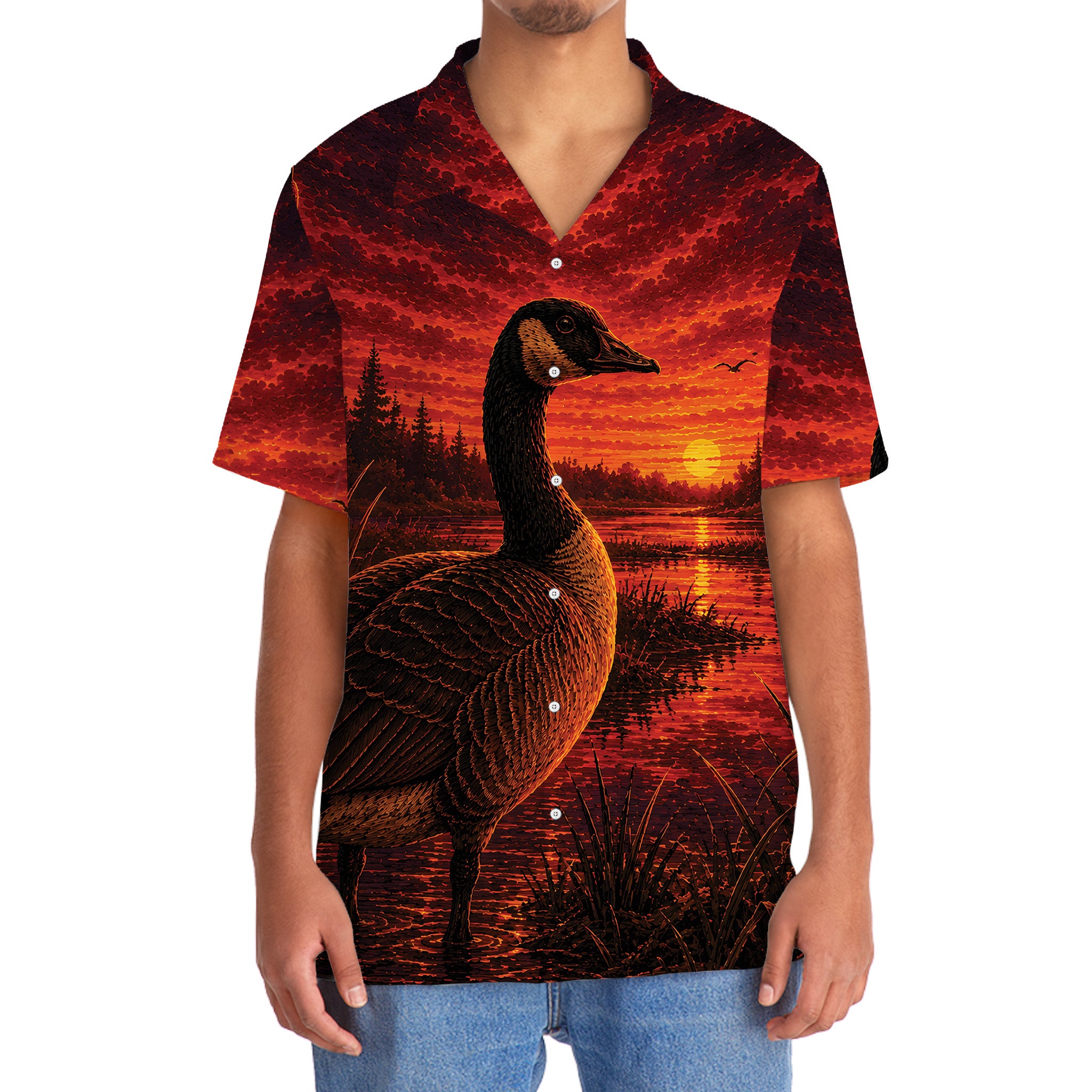 Goose Hunting Burnt Sky Hawaiian Shirt