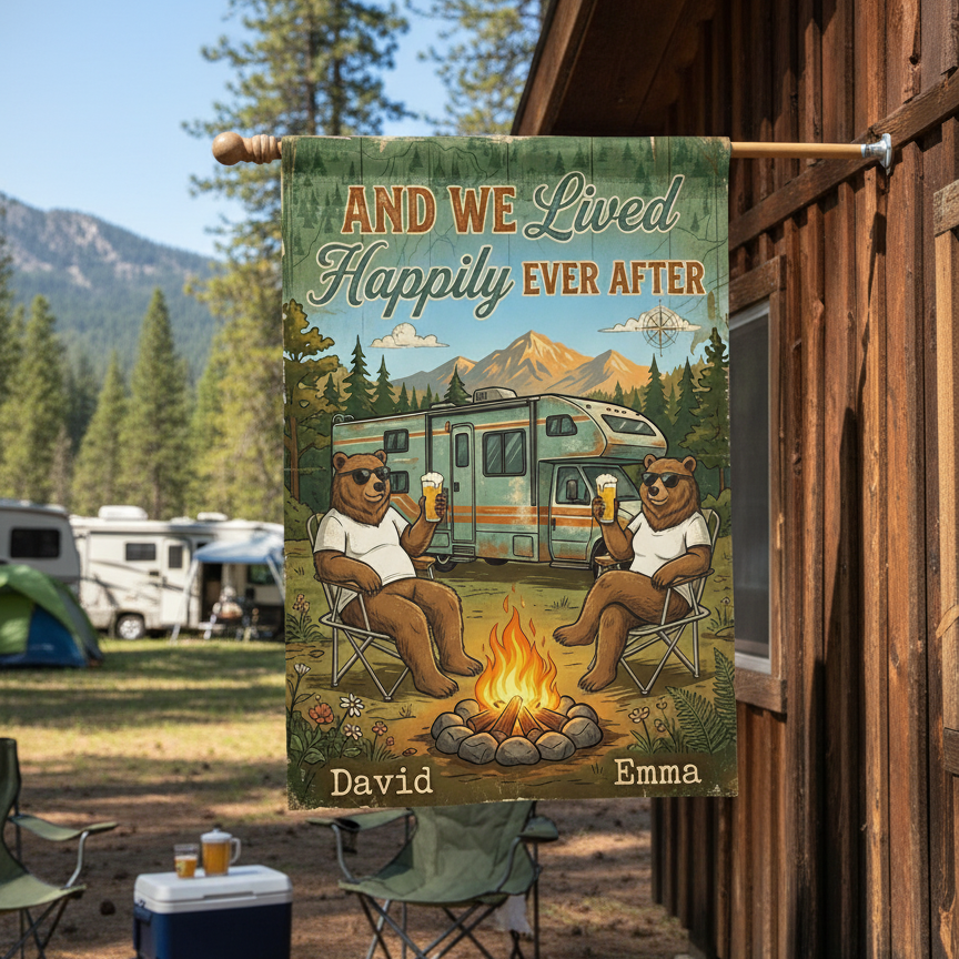 Custom Name And We Lived Happily Ever After Flag Decor