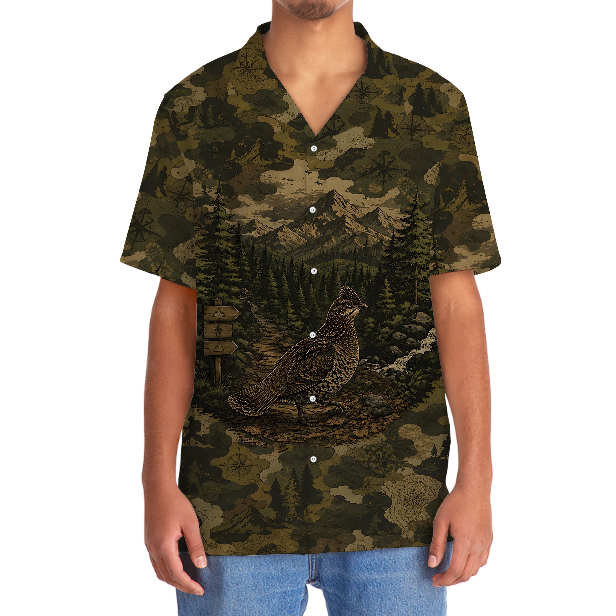 Grouse Camouflage Dark Hawaiian Shirt