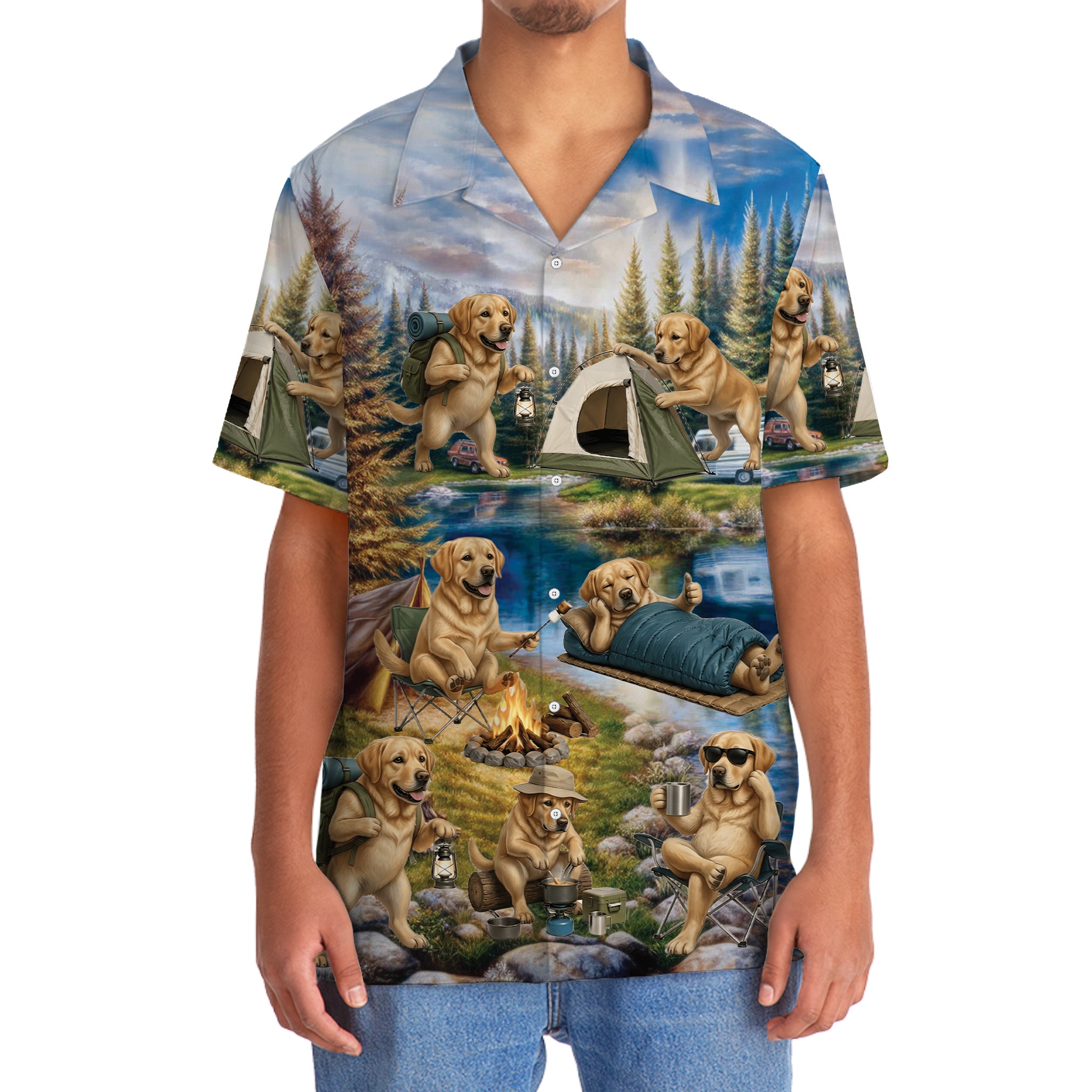 Labrador Retriever Dog Funny Camping Hawaiian Shirt