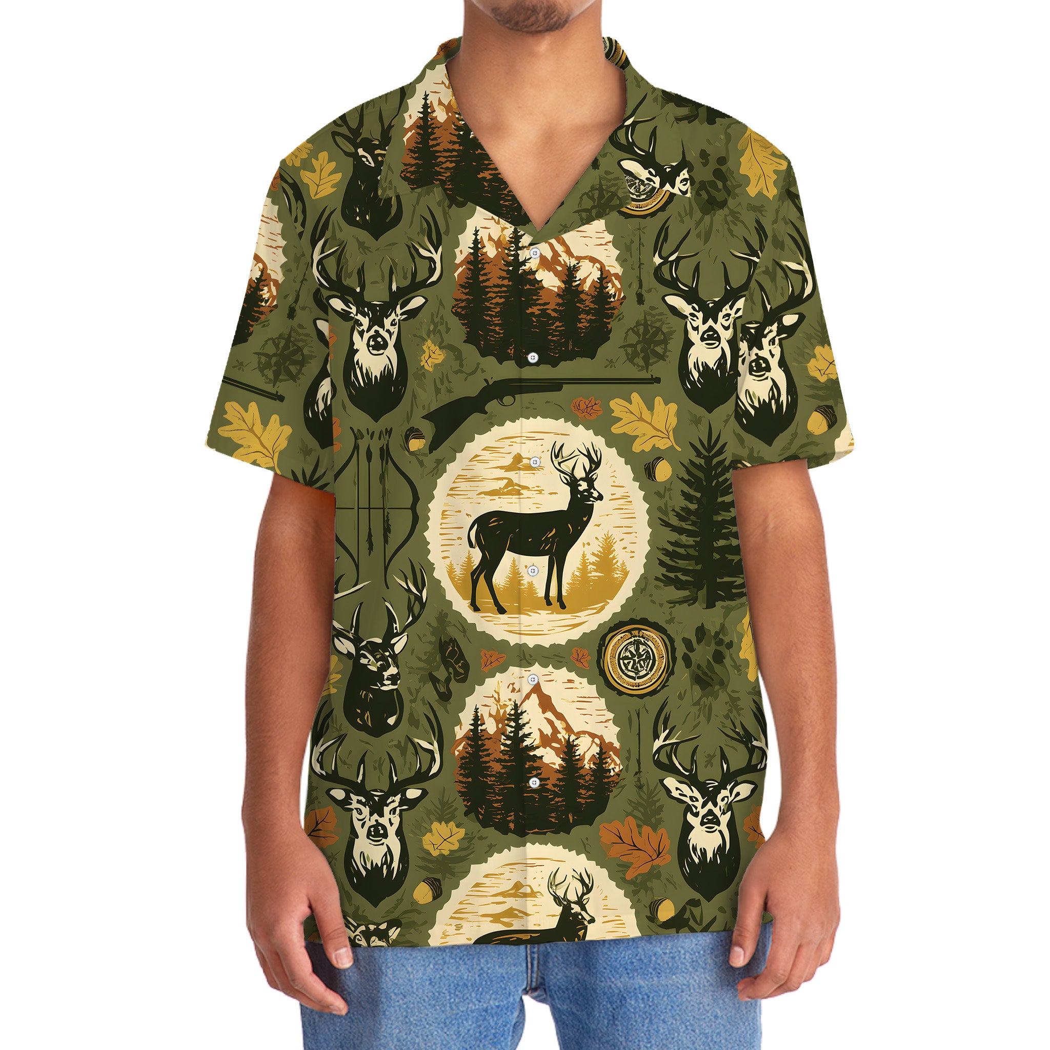 Retro Deer Hunting Badge Forest Hawaiian Shirt