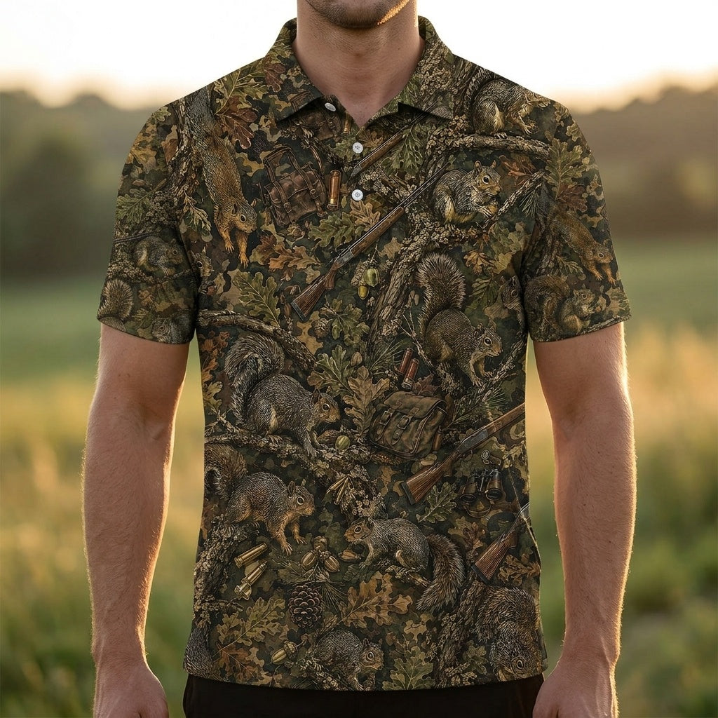 Vintage Squirrel Hunting Men Polo Shirt