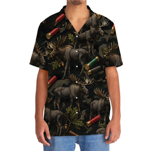 Vintage Moose Hunting Camouflage Black Hawaiian Shirt