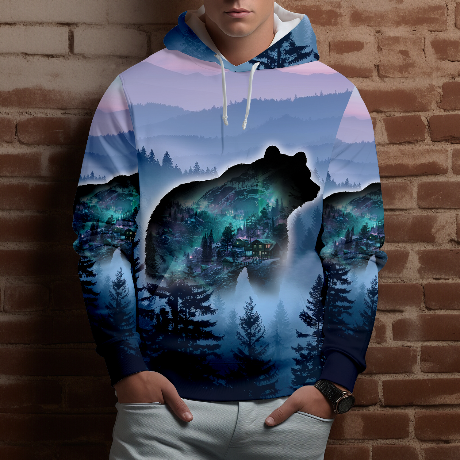 Aurora Bear Adventure Mountain All Over Print Shirt