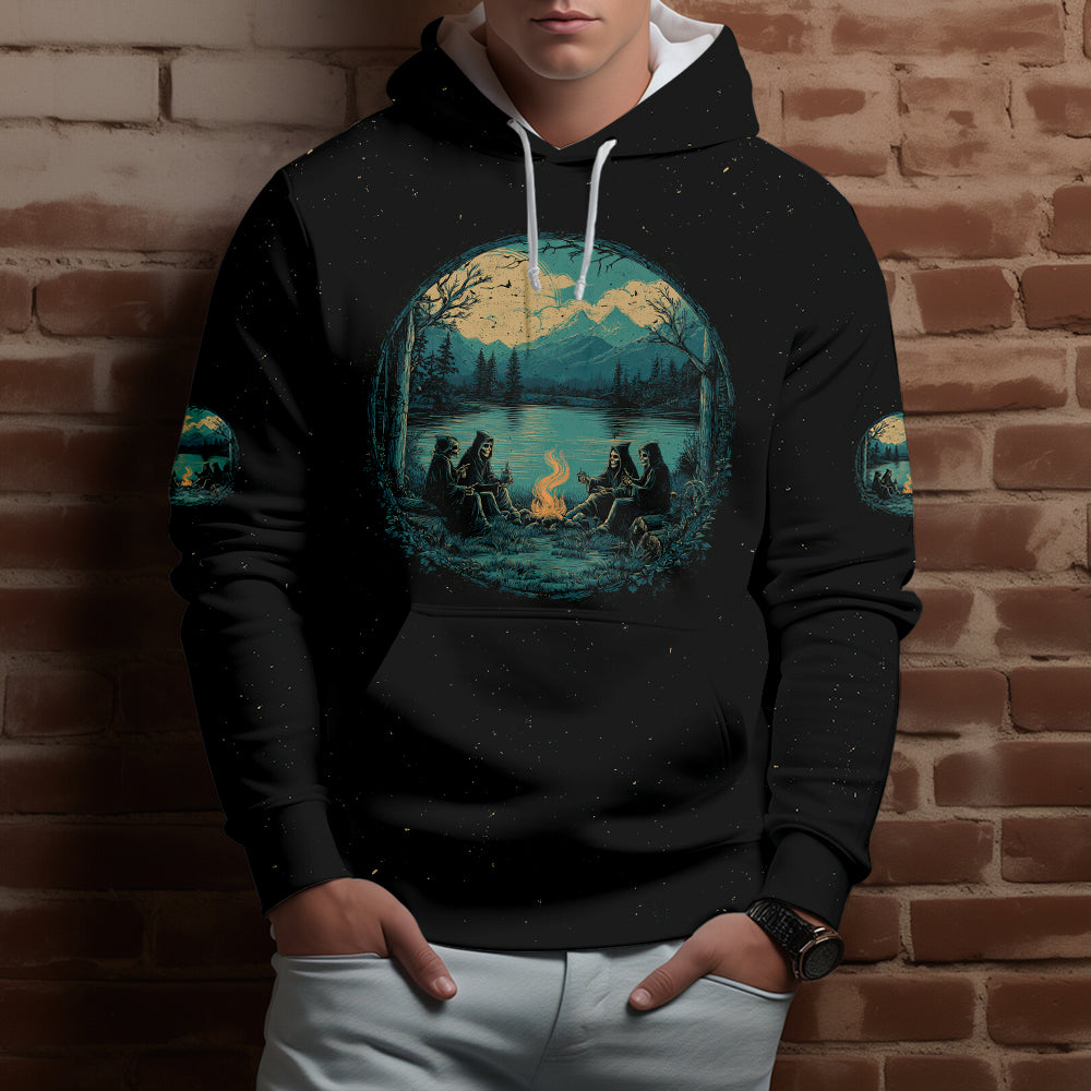 Skeleton Camping Crew – Spooky Vibes All Over Print Shirt