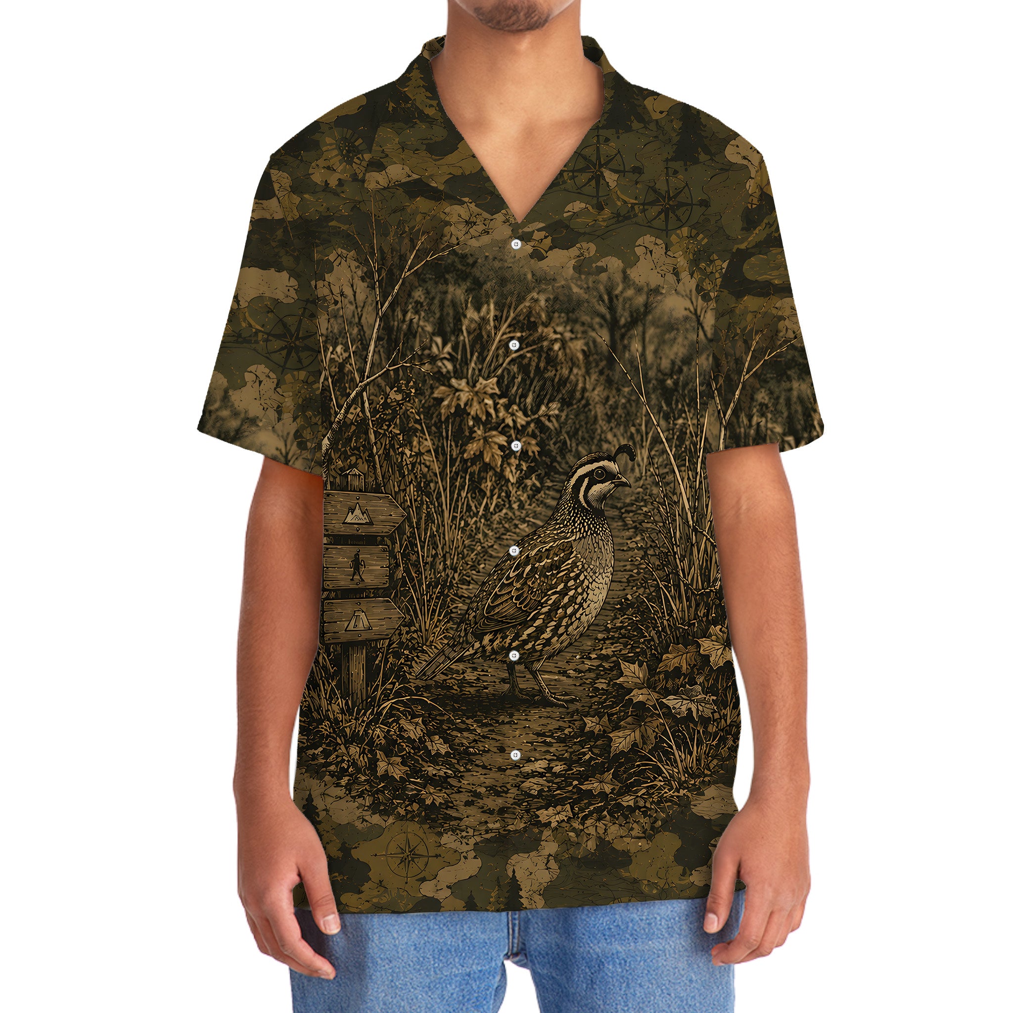 Quail Camouflage Dark Hawaiian Shirt