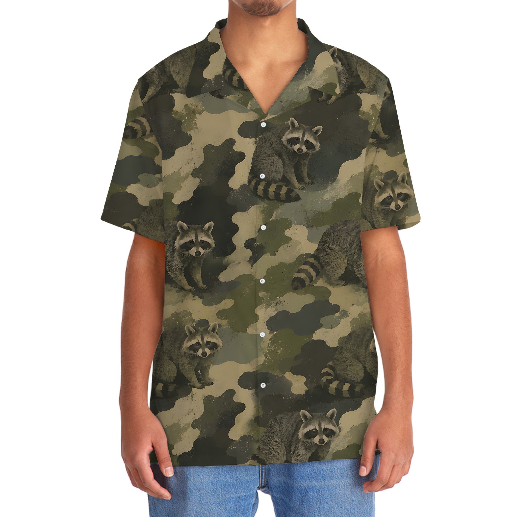 Raccoon Camouflage Graphic Pattern Hawaiian Shirt