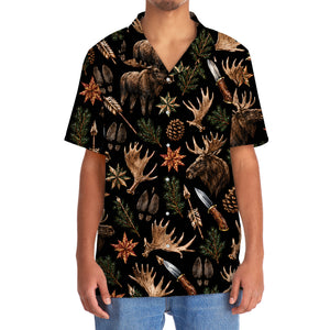 Moose Hunting Retro Black Hawaiian Shirt
