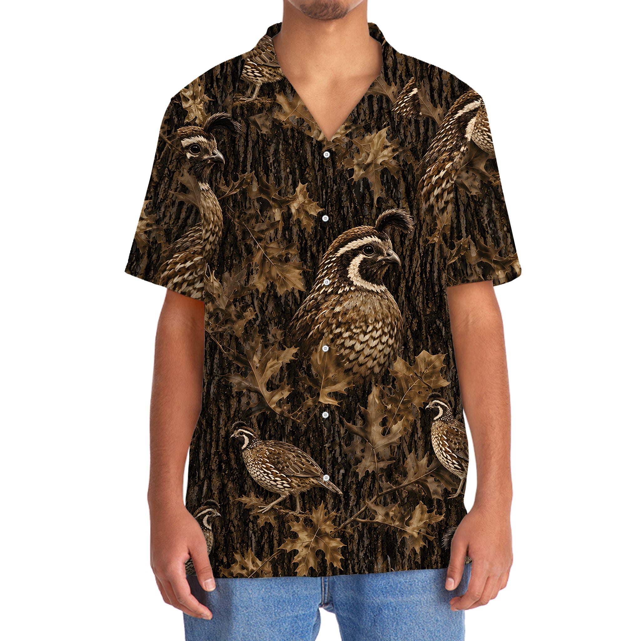 Vintage Quail Art Camo Hawaiian Shirt