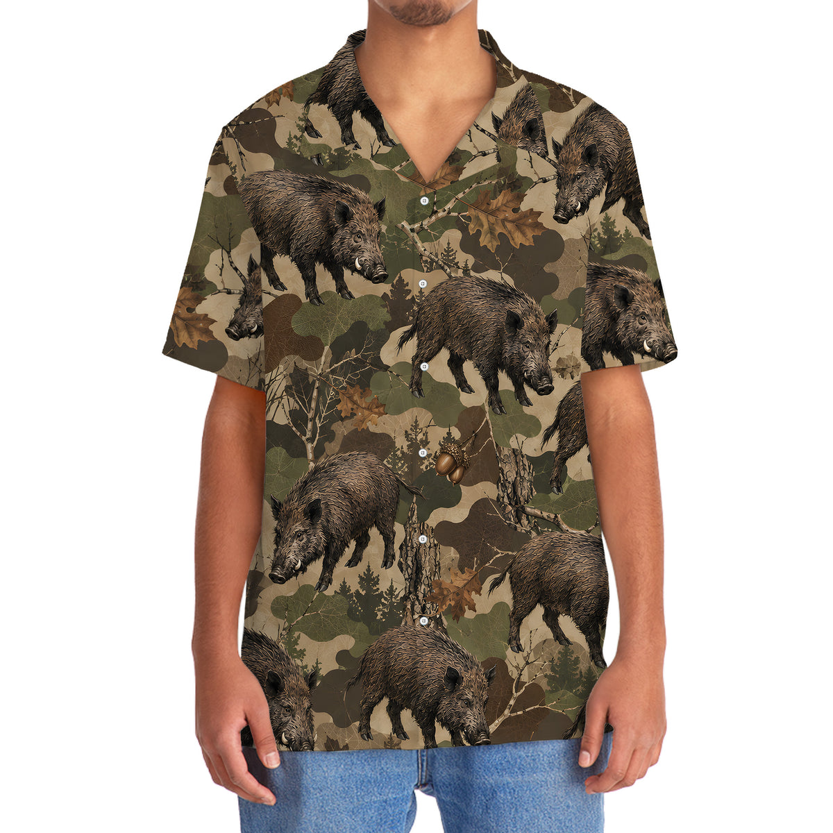 Feral Hog Woodland Hunting Camo Hawaiian Shirt