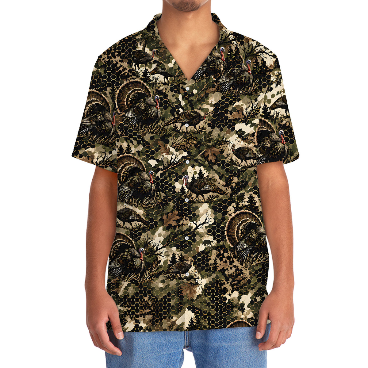 Tactical Hexagonal Turkey Hunting Camo Hawaiian Shirt