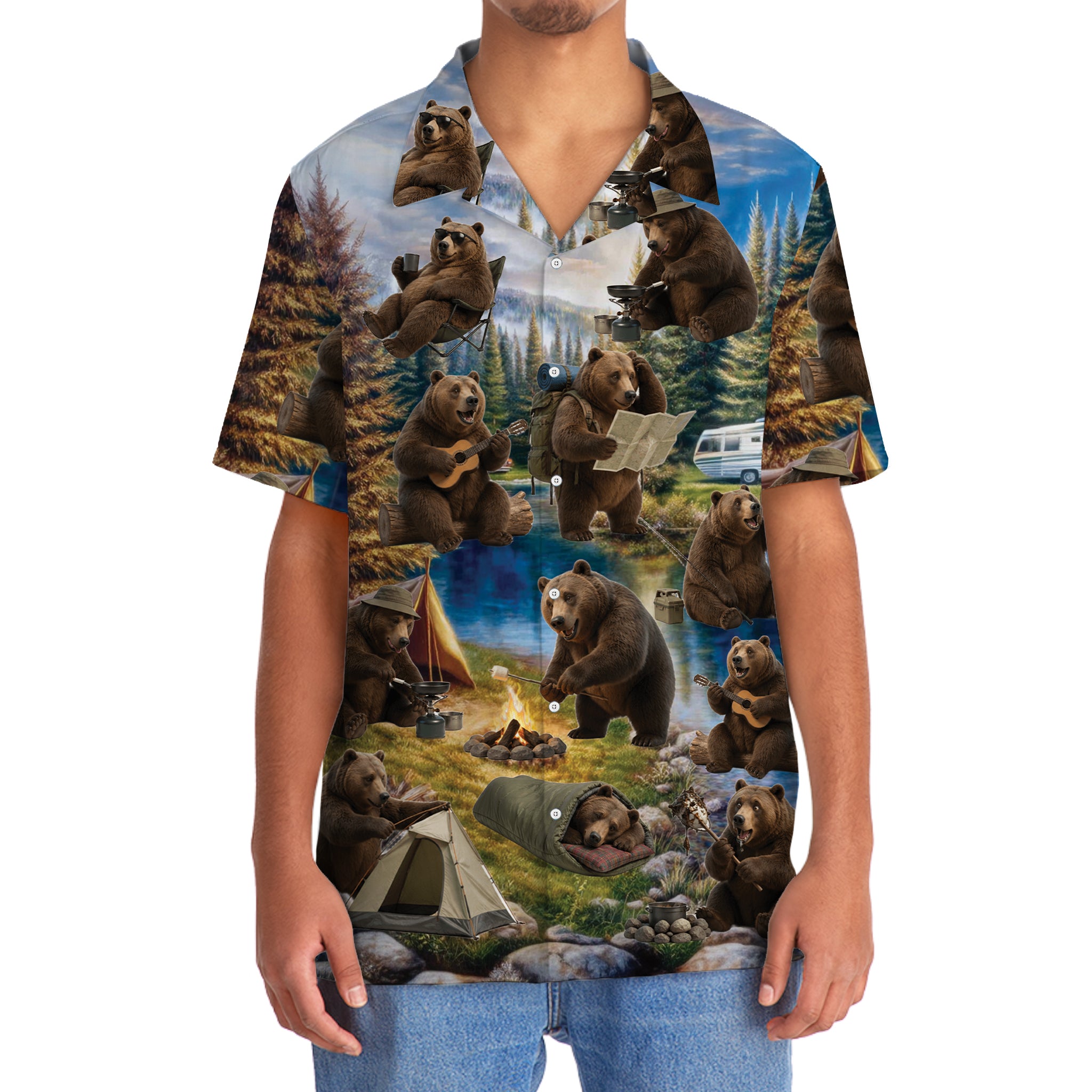 Funny Bear Camping Hawaiian Shirt