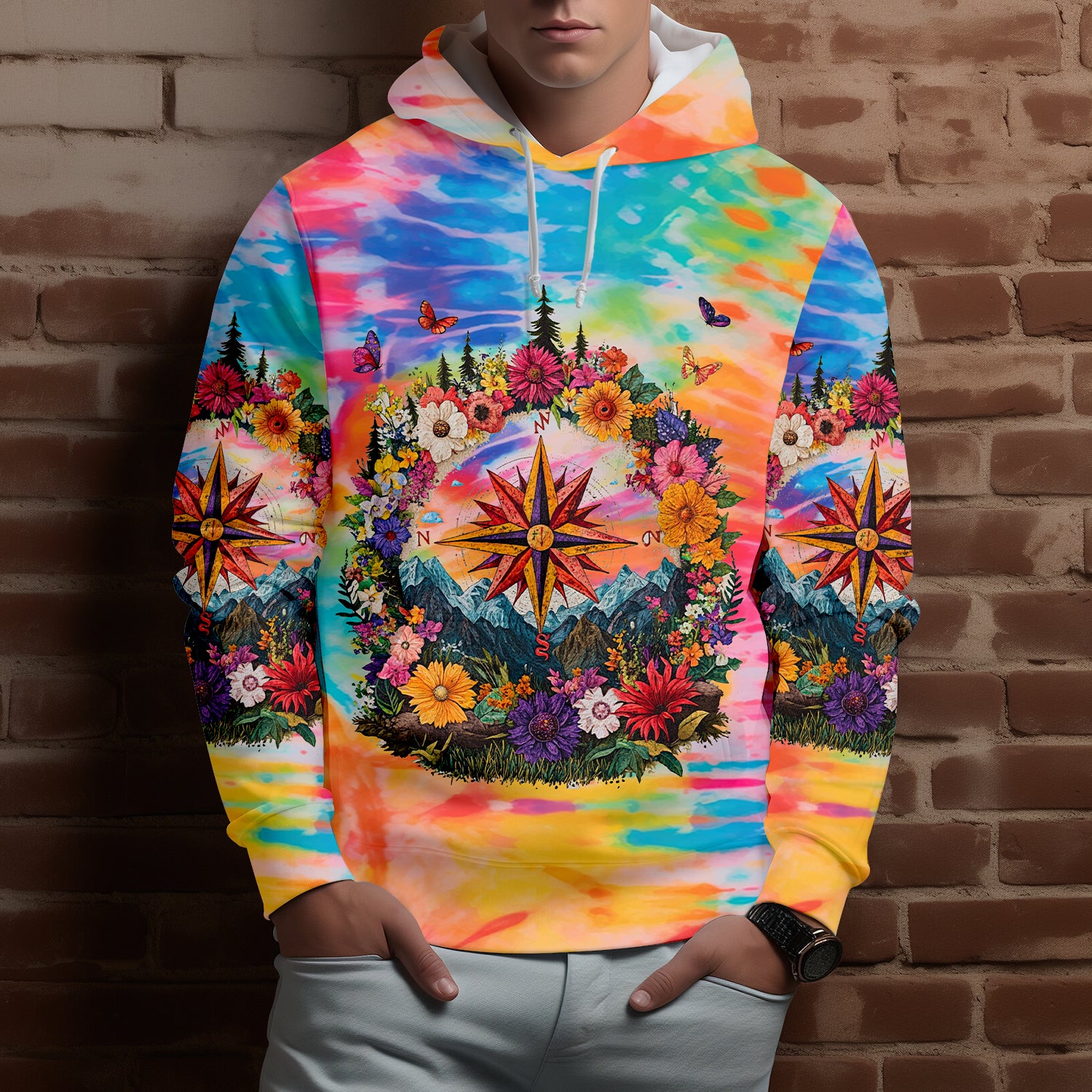 Live For The Moments Compass Flower All Over Print Shirt