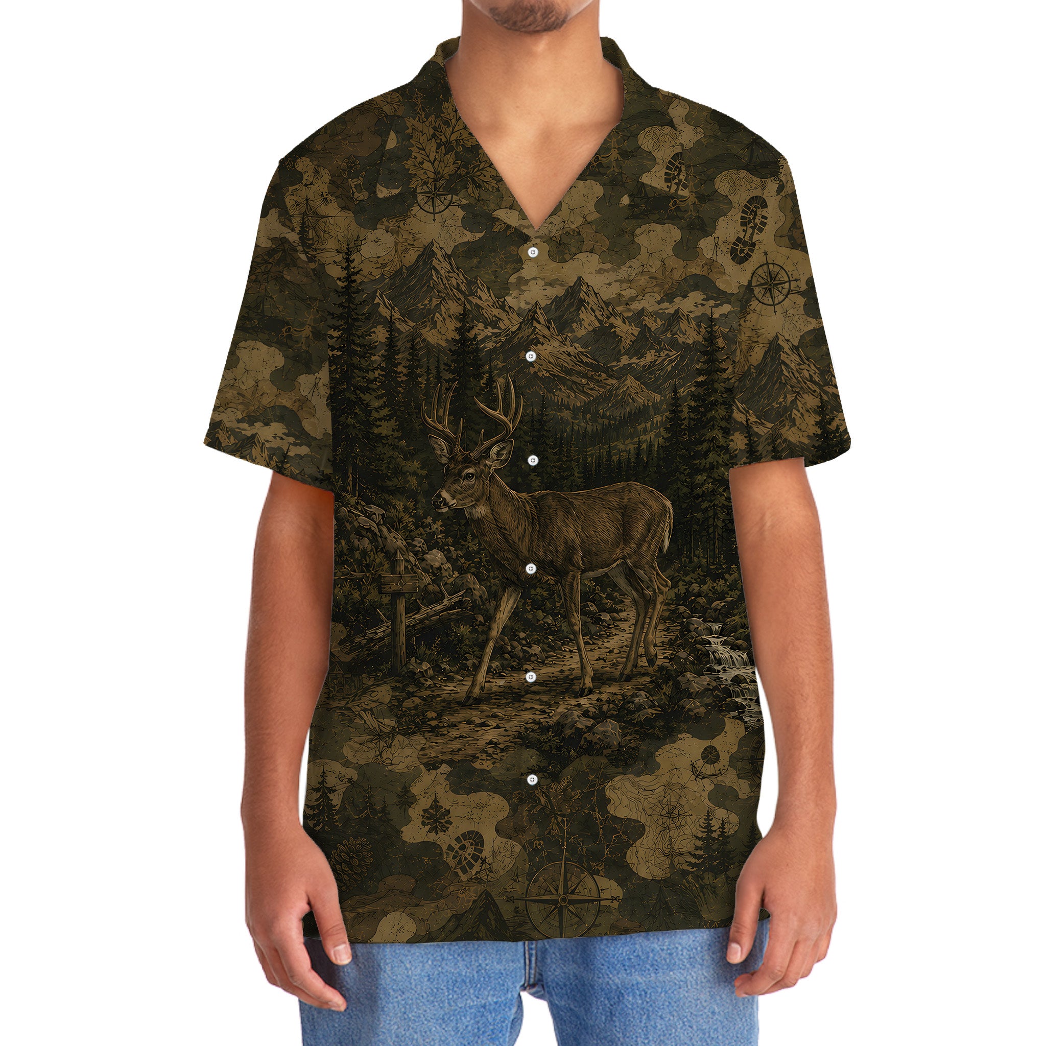 Deer Forest Camouflage Dark Hawaiian Shirt