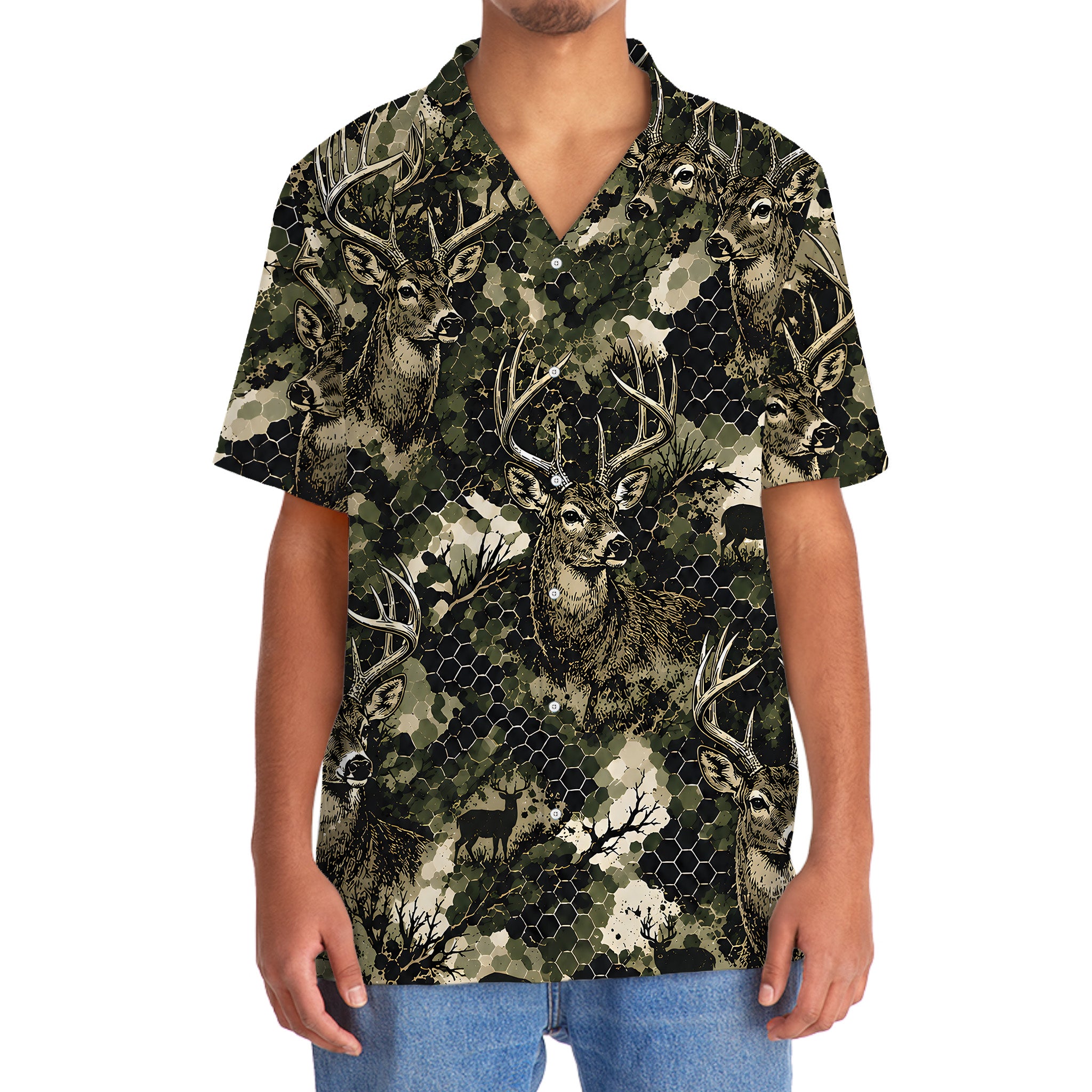 Tactical Hexagonal Deer Hunting Camo Hawaiian Shirt