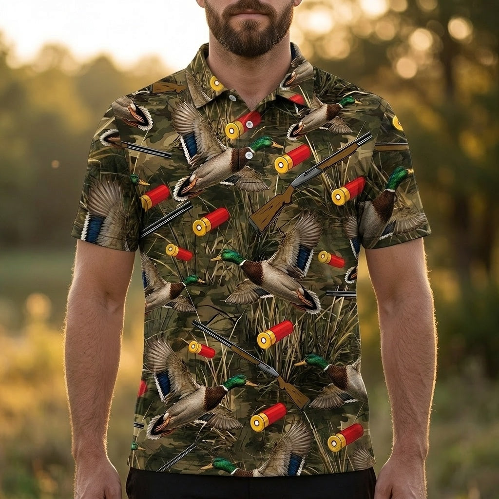 Vintage Camouflage Duck Hunting Polo Men Shirt