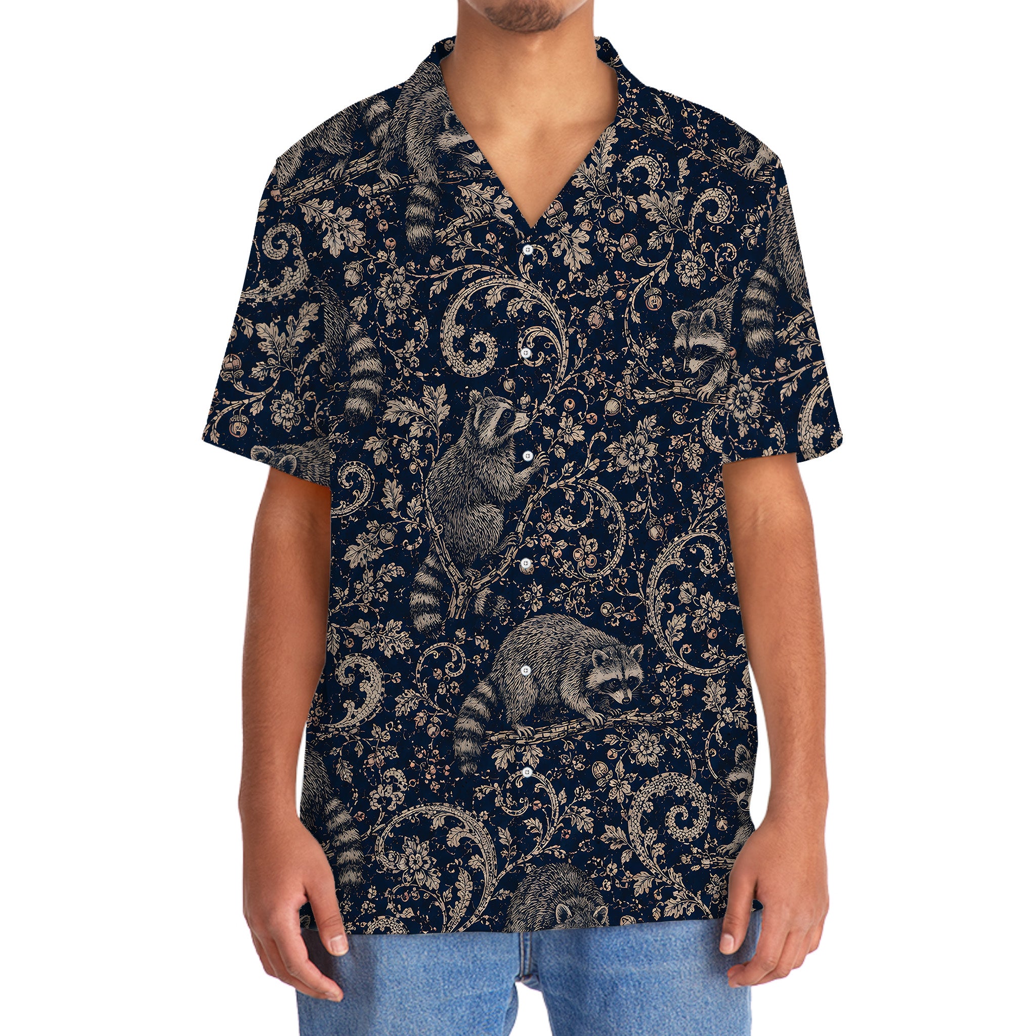 Midnight Raccoon Paisley Hawaiian Shirt