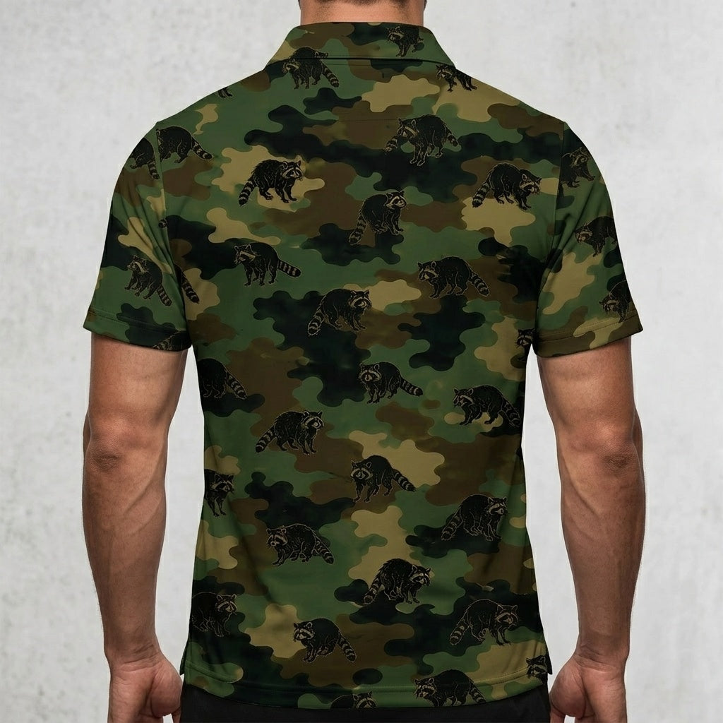 Raccoon Camouflage Millitary Men Polo Shirt