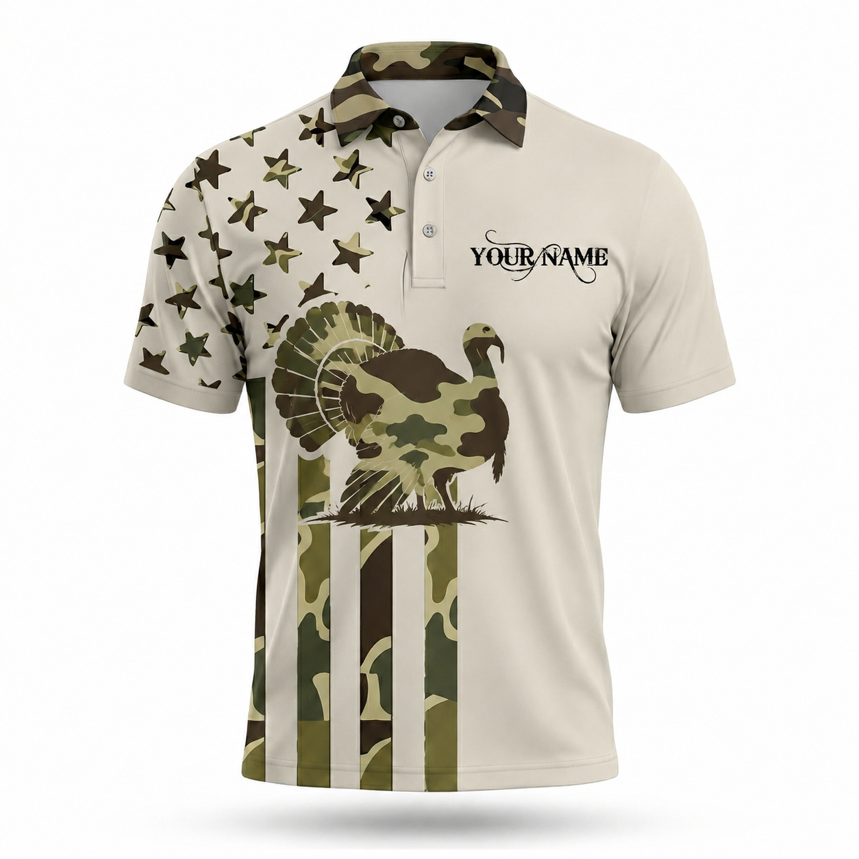 Custom Name Wild Turkey Hunting Camouflage Style Men Polo Shirt