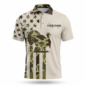 Custom Name Wild Turkey Hunting Camouflage Style Men Polo Shirt