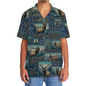 Vintage Blue Elk Hunting Hawaiian Shirt
