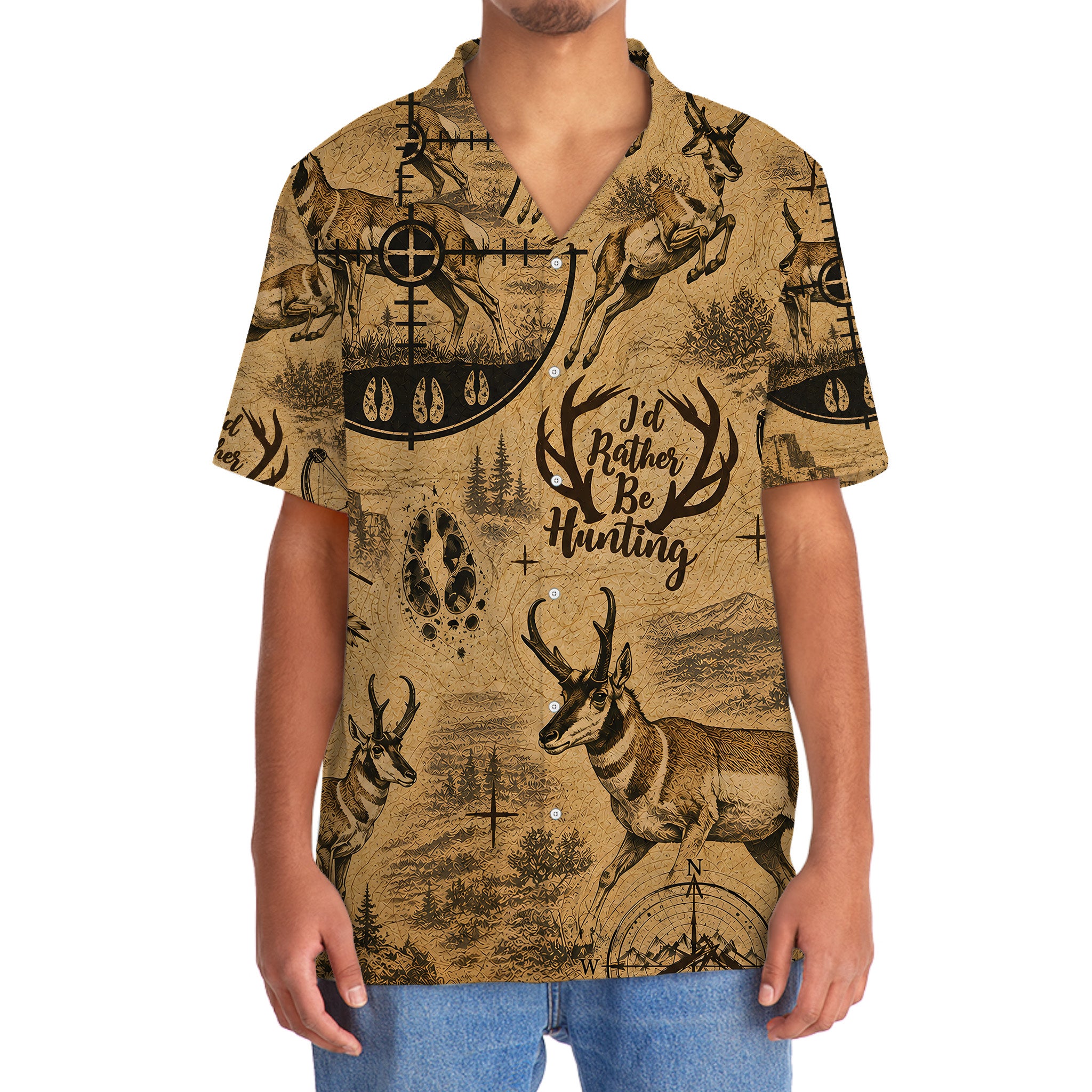Pronghorn I'd Rather Be Hunting Hawaiian Shirt
