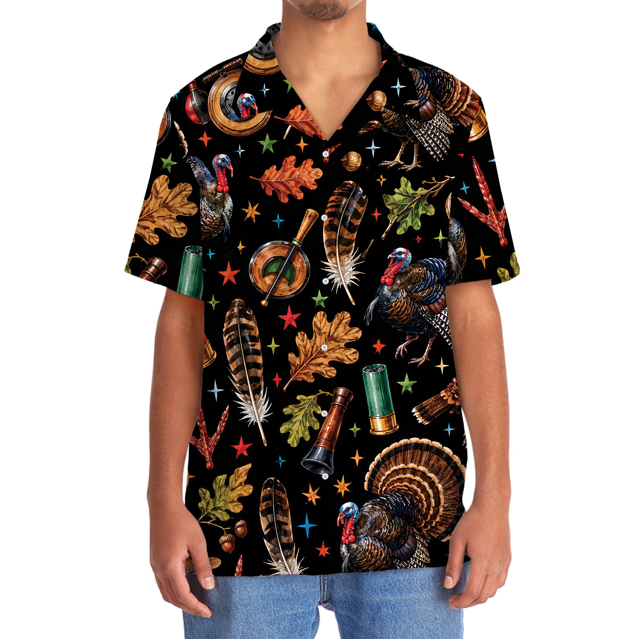 Turkey Hunting Retro Black Hawaiian Shirt