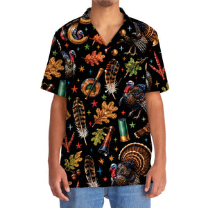 Turkey Hunting Retro Black Hawaiian Shirt