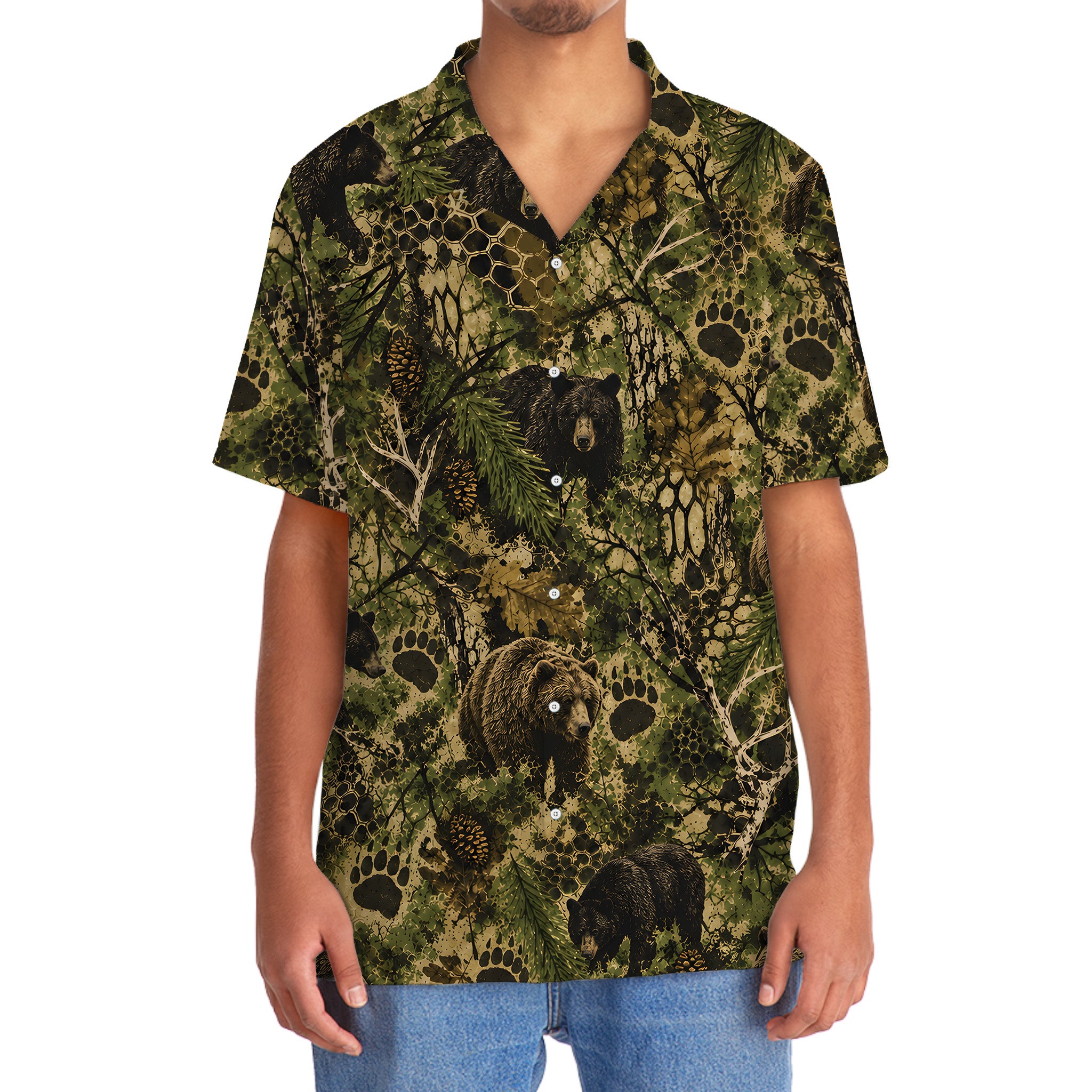 Bear Hunting Hex Camo Hawaiian Shirt