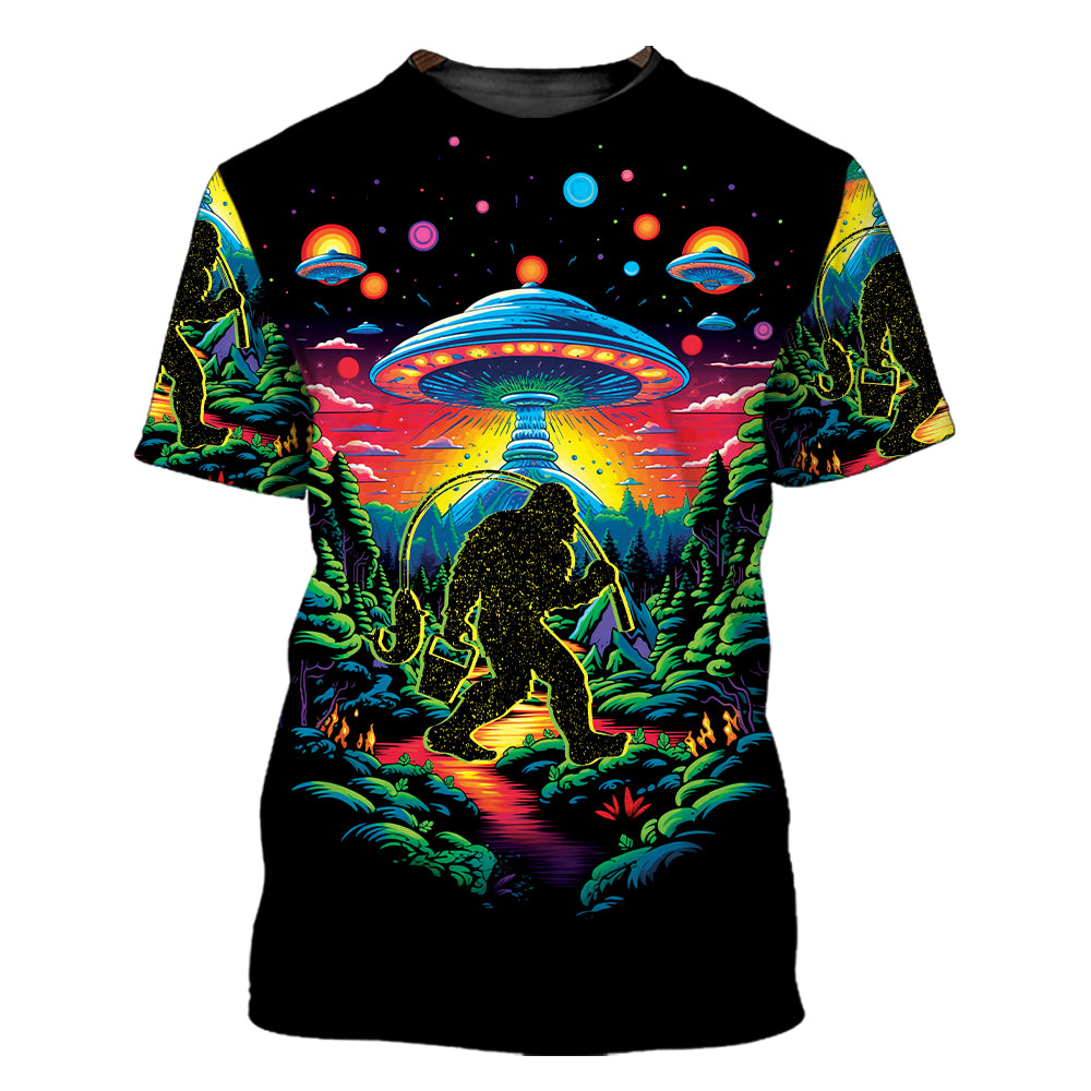 Bigfoot Fishing Forest All Over Print Shirt