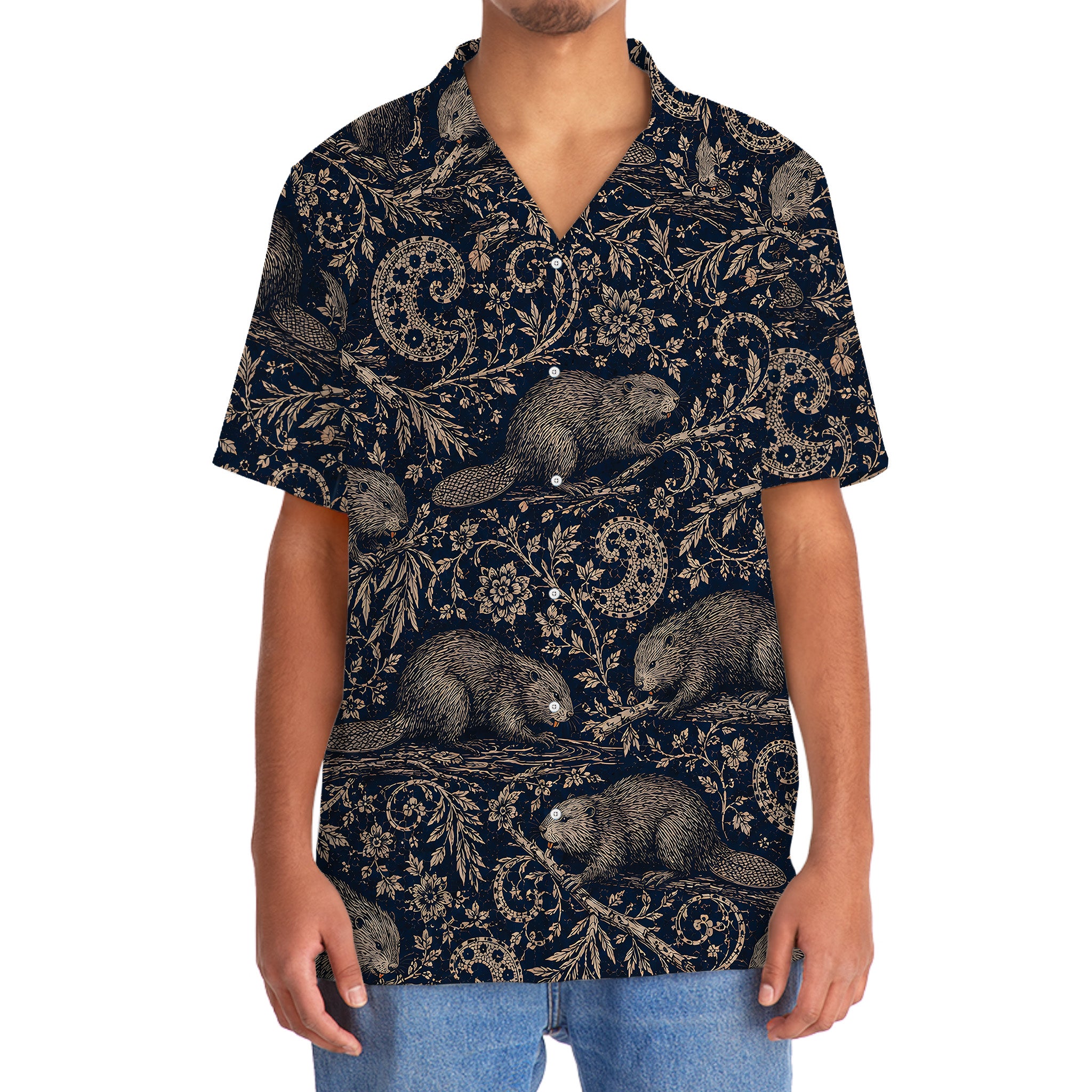 Midnight Beaver Paisley Hawaiian Shirt