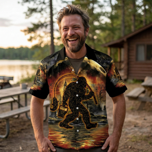 Fiery Bigfoot Fishing Hawaiian Shirt