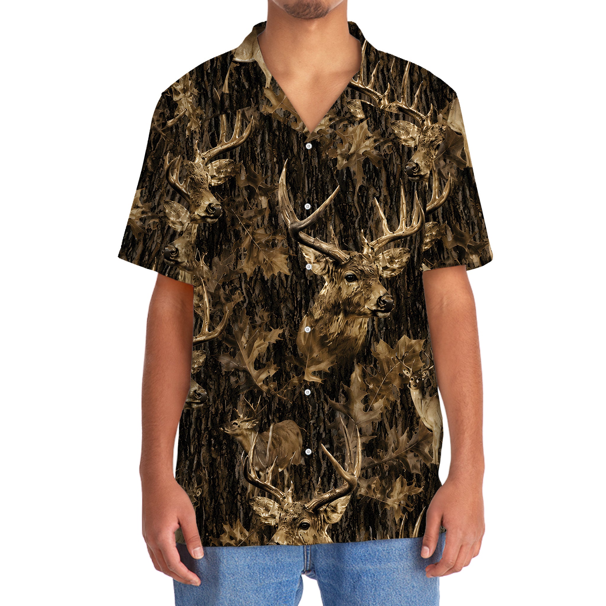 Vintage Deer Art Camo Hawaiian Shirt