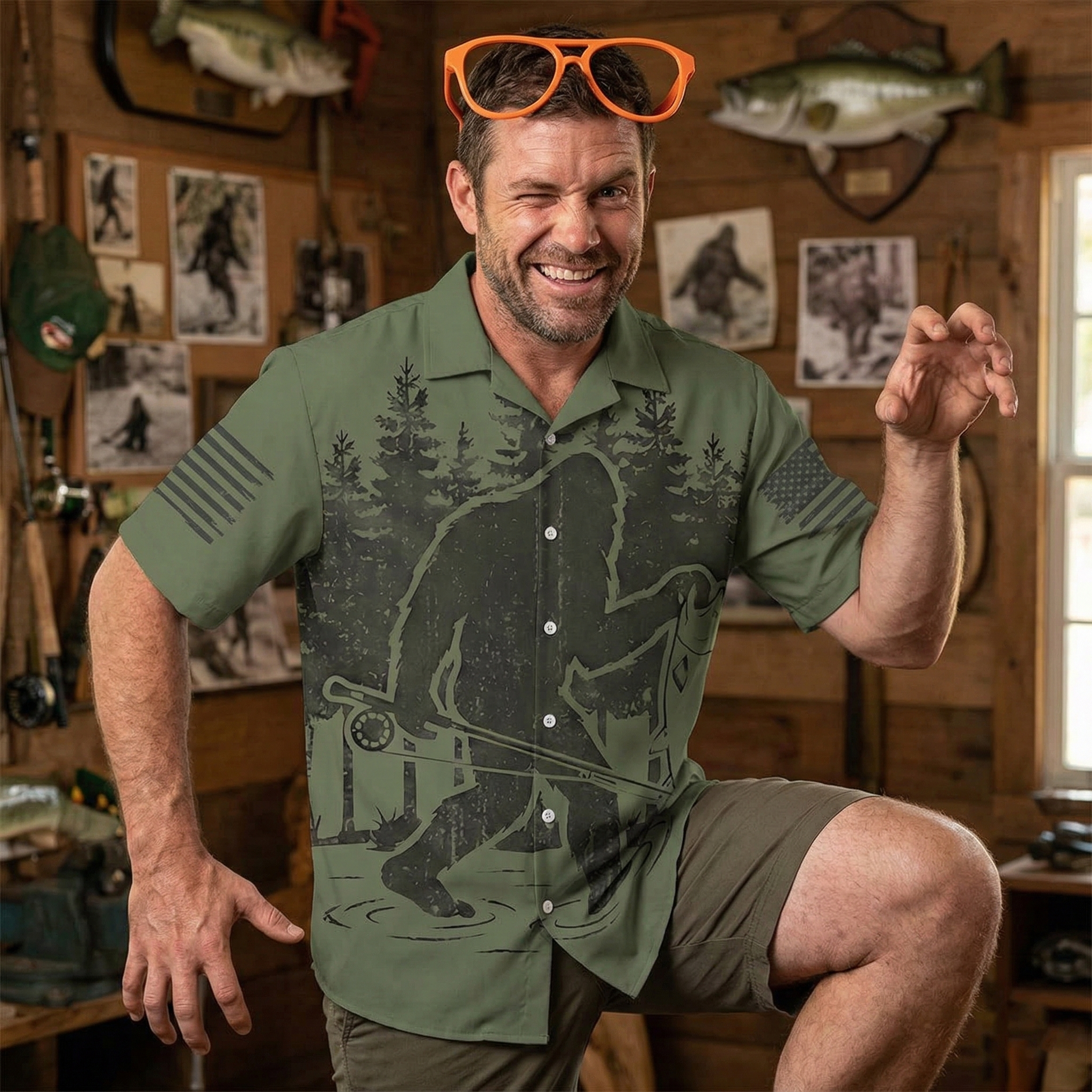 Bigfoot Fishing Funy Fisher Man Hawaiian Shirt