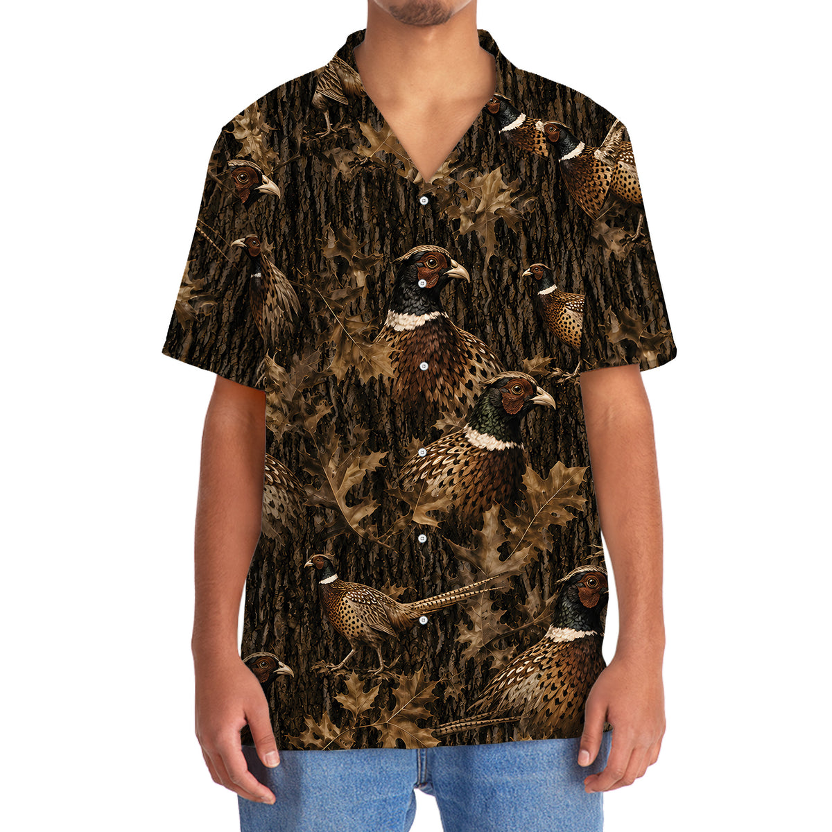 Vintage Pheasant Art Camo Hawaiian Shirt