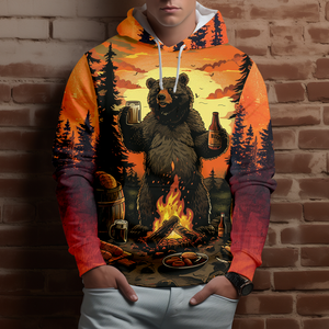 Funny Beer Bear Campfire All Over Print Shirt